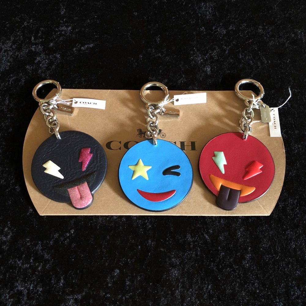 ❗️SOLD❗️ COACH EMOJI LEATHER KEYCHAINS FOB 3 SET
